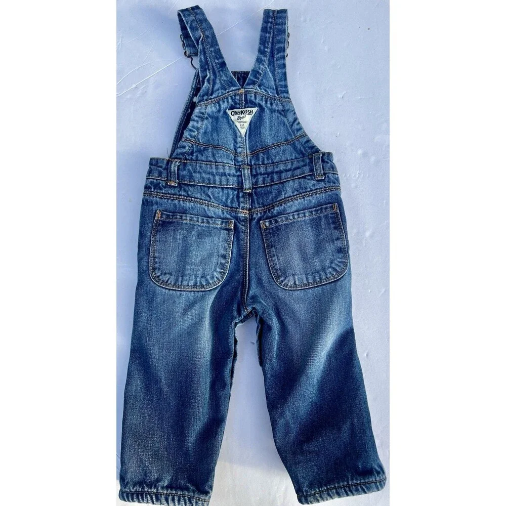 Y2K OshKosh B’Gosh Vestbak Denim Overalls 18M Fleece Lined